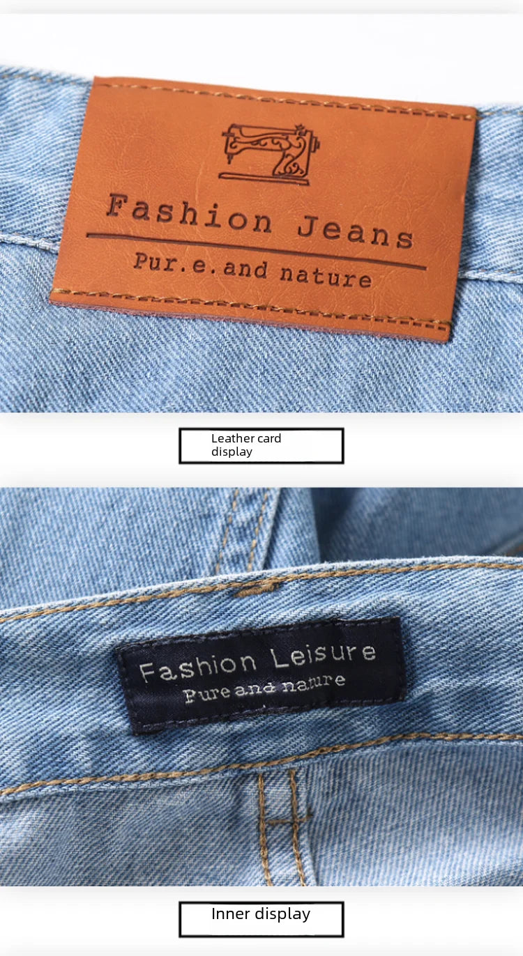 Light Blue American Retro Jeans Men Soft Loose Straight Cylinder High Street Workwear Casual Loose Legs Pants