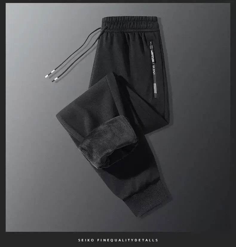 Men's Autumn Winter New Trendy Brand Sportswear Pants Fleece-Lined And Thickened Loose-Fit Straight-Leg Casual Trousers.