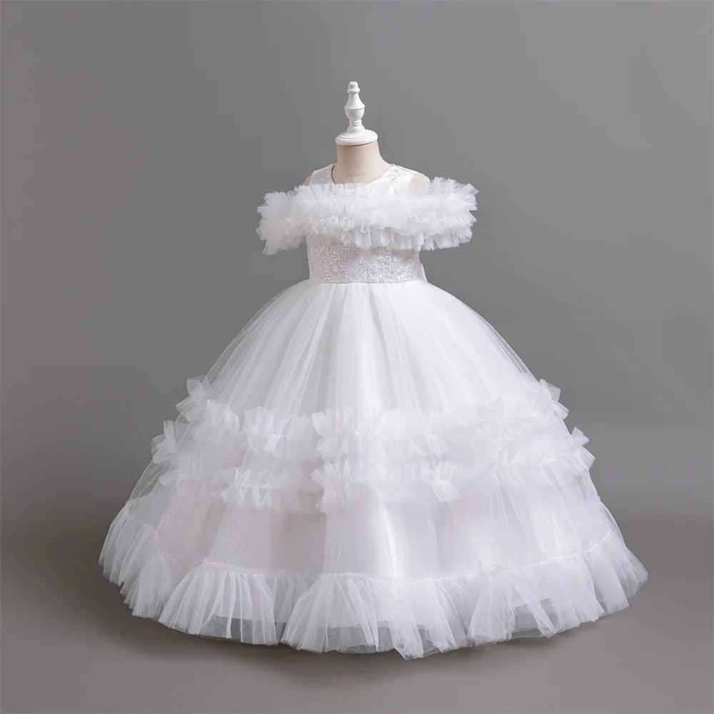 Neues elegantes Kleid für Mädchen, Blumenhochzeit, Hochzeit, langer bestickter Panto-Rock, 4–12 Jahre altes Klavier-Performance-Mädchenkleid.