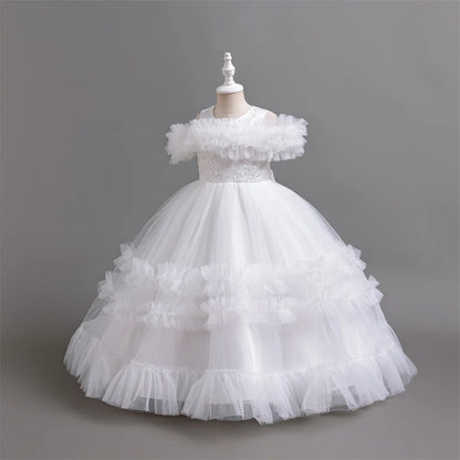 Neues elegantes Kleid für Mädchen, Blumenhochzeit, Hochzeit, langer bestickter Panto-Rock, 4–12 Jahre altes Klavier-Performance-Mädchenkleid.