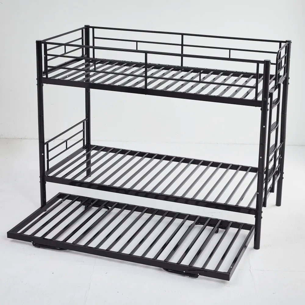 Etagenbett aus Metall, 90 x 200 cm, Etagenbett mit ausklappbarem Bett, erweiterbar auf zwei Einzelbetten oder Erwachsenenbetten, Schwarz