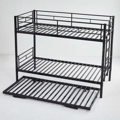 Etagenbett aus Metall, 90 x 200 cm, Etagenbett mit ausklappbarem Bett, erweiterbar auf zwei Einzelbetten oder Erwachsenenbetten, Schwarz