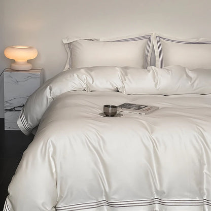 Luxury 1000TC Egyptian Cotton Solid Color Hotel Style Embroidery Bedding Set Duvet cover Set Flat/Fitted Bed Sheet Pillowcases.