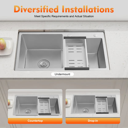 Edelstahl-Doppelschüssel-Küchenspüle für Zuhause, einfache Wäsche und Mehrzweckspüle mit zwei Installationsmethoden für den Garten
