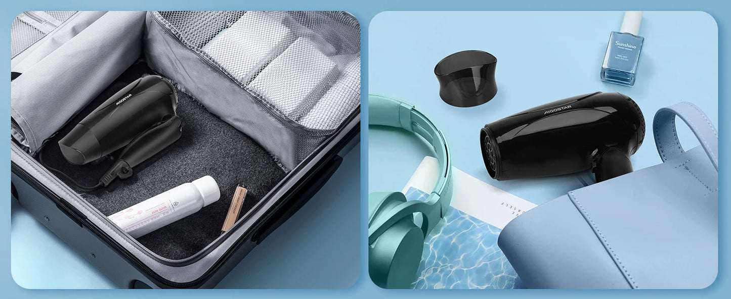 Aigostar Ionic Hair Dryer, Travel Hair Dryer with Foldable Handle, 2 Speeds and 3 Temperature Settings, 2400 W