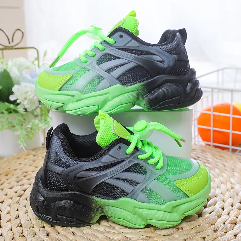 Girls Cute Gradient Mesh Sneakers Low Top Breathable glowing Platform Sports kids Shoes.