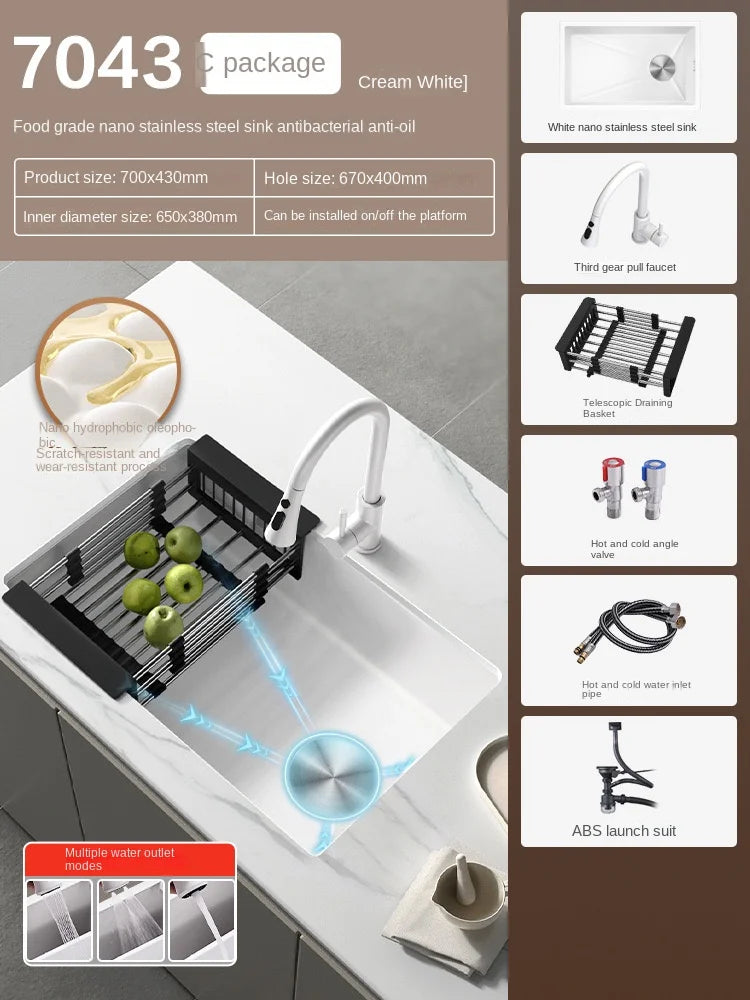 White Stainless Steel Kitchen Sink with Digital Display Multifunction Waterfall Faucet large Wash Basin for Kitchen Accessories