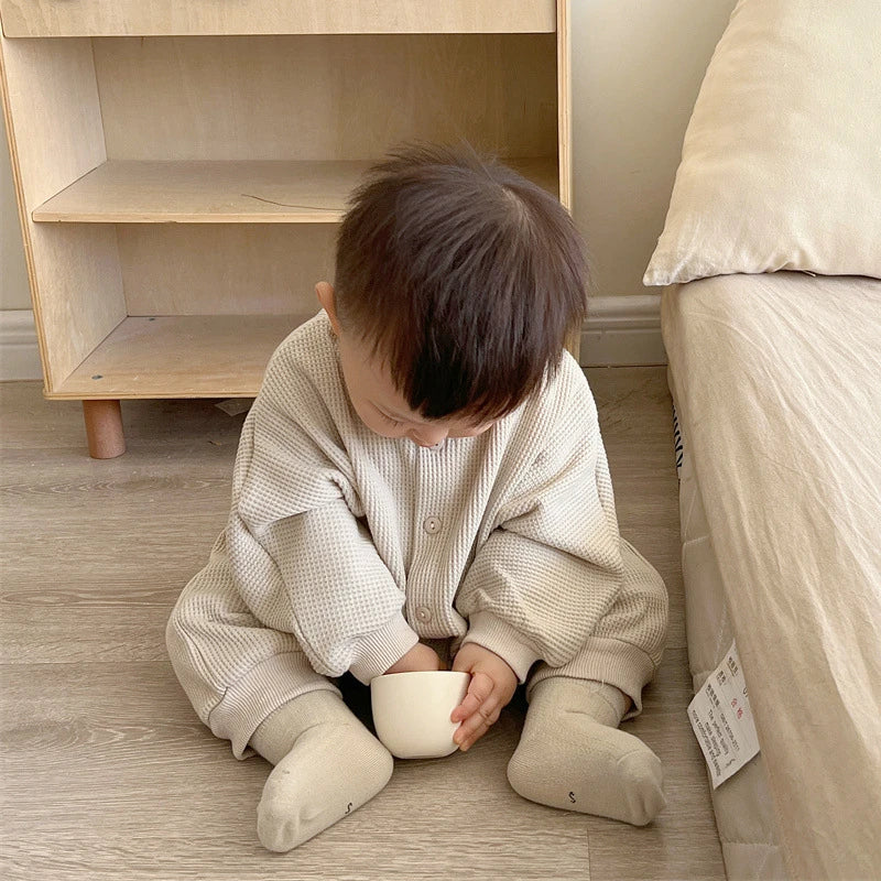 Newborn Baby Boy Waffle Jumpsuit Spring Autumn Girl Solid Bodysuits for Infants Cotton Casual Kids Clothes Boys Costumes.