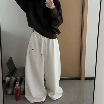 Oversize Cotton Pants Woman Y2K Casual Drawstring Trousers Korean Streetwear High Waist All Match Jogger Pants Grey Sweatpants.