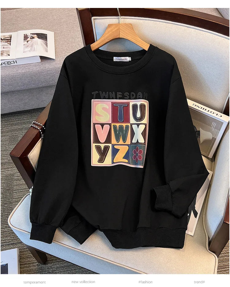 170 kg Plus Größe Damen Büste 170 Frühling Herbst Lose Langarm Druck Brief Pullover Sweatshirts 4XL 5XL 6XL 7XL 8XL 9XL