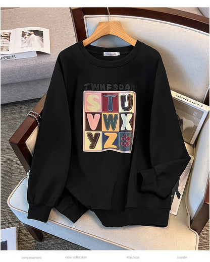170 kg Plus Größe Damen Büste 170 Frühling Herbst Lose Langarm Druck Brief Pullover Sweatshirts 4XL 5XL 6XL 7XL 8XL 9XL