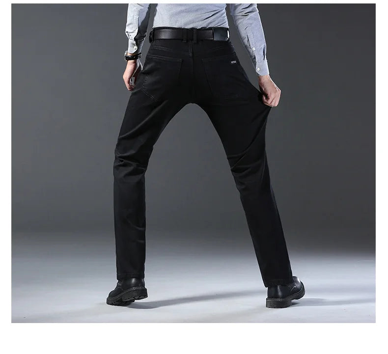 Wthinlee New Business Men's Jeans Casual Straight Stretch Fashion Classic Blue Black Work Denim Trousers Male Brand Clothing.