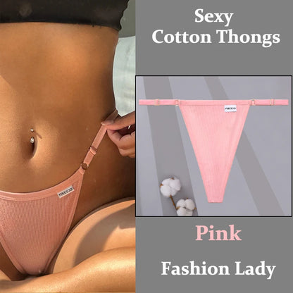Fashion Sexy Women Cotton Panties  Adjustable Waist Belt Solid Color Thongs Low RiseG-String Lady Breathable Soft Lingerie S-XL.