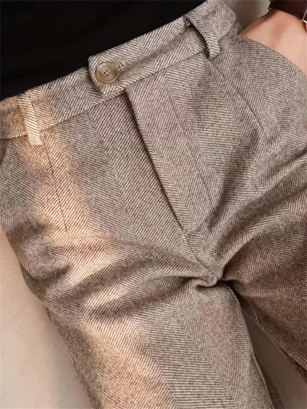 Herringbone Elegant Men's Formal Pants Premium Quality Men's Light Business Formal Pants High-Waisted Straight Leg Trousers.