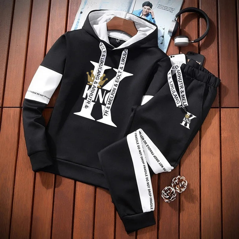 Outdoor Quality Autumn Winter Simple Daily Men's Tracksuit Casual Sports Hooded Single Sweatshirts And Sweatpant Comfort Jogging.