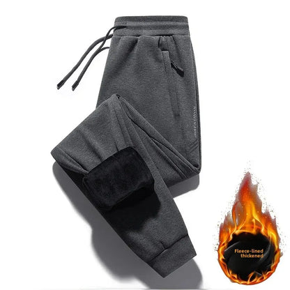 Herbst/Winter Fleece-gefütterte Herren-Hose mit Reißverschluss, warmes Fuß, Freizeithose, Übergröße, lockere Passform, gerade Bein-Jogginghose, trendig