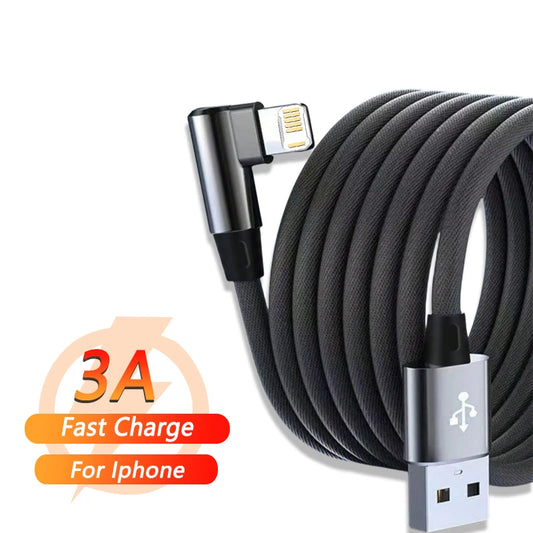 For Gaming Elbow Fast Charger Cable for iPhone 14 8 7 6S Plus 13 12 mini 11 Pro XS Max XR X 90 Degree Braided USB Charging Cable.