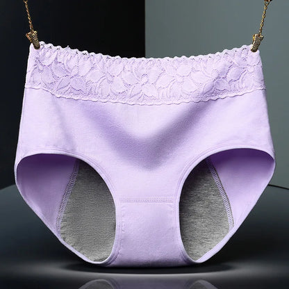 1pcs Cotton Womens Mid Waist Leak Proof Menstrual Panties Females Lace Widen Period Physiological Briefs Ventilate Comfort Panty