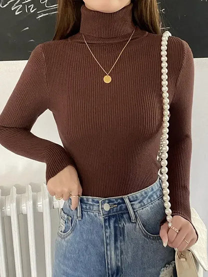 Frauen einfarbig lange Ärmel Roll kragen pullover Strick pullover grundlegende weiche Pullover einfache elegante Mode neu