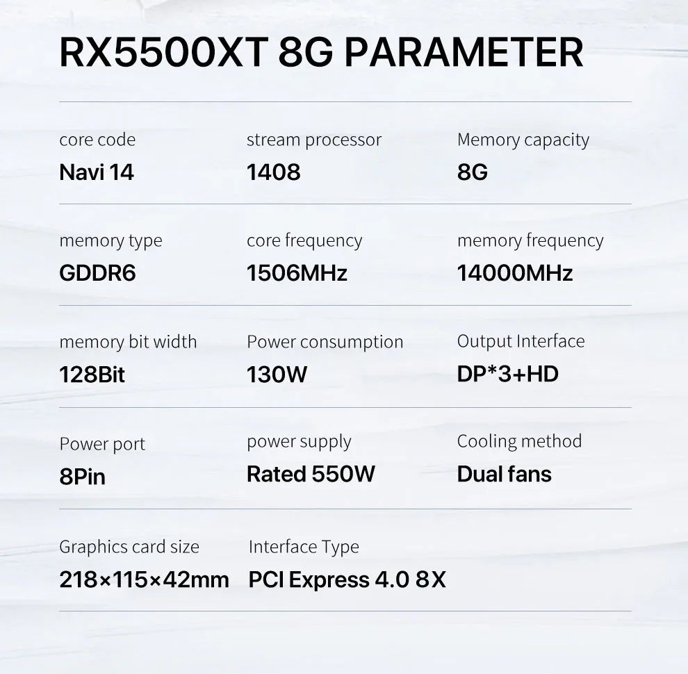MLLSE AMD RX5500XT 8G Gaming Graphics Card 8GB 128Bit GDDR6 PCI-E 4.0×8 GPU Radeon rx5500xt 8gb game Video Cards Placa de vídeo.