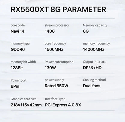 MLLSE AMD RX5500XT 8G Gaming Graphics Card 8GB 128Bit GDDR6 PCI-E 4.0×8 GPU Radeon rx5500xt 8gb game Video Cards Placa de vídeo.