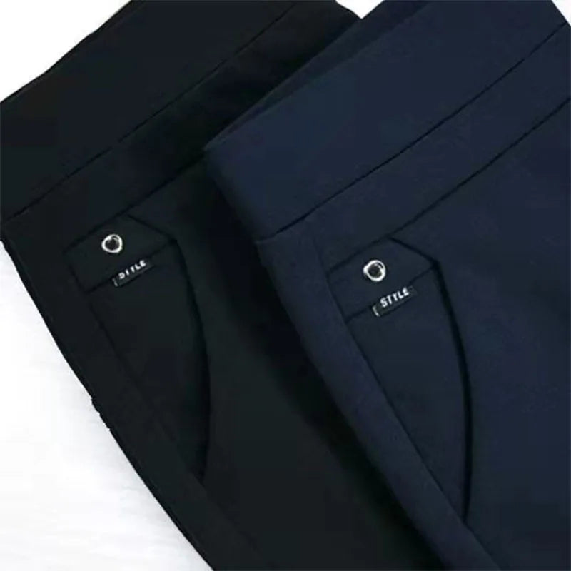 Büro Dame Koreanische Mode Gerade Hosen Weibliche Elastische Band Hohe Taille Feste Große Größe 5XL Frauen Herbst Elegante Hosen 2023.