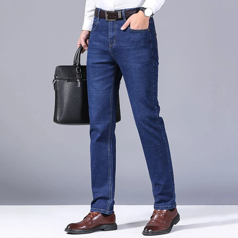 2024 Fashion Men Stretch Loose Straight Jeans Casual Elastic Slim Fit Denim Pants Male Brand Business Trousers Large size 38 40