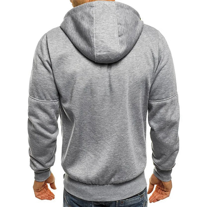 Men's hooded zipper jacket with pockets, custom logo image text, casual sports streetwear, men's cardigan wool sweater, fashion.