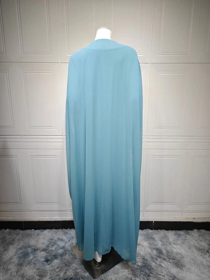 Eid Frauen Abaya Kleid Muslim 2-teiliges Set Strickjacke mit Innenkleid Schnürmantel Kaftan Robe Jalabiya Ramadan Marokko Kaftan 2025