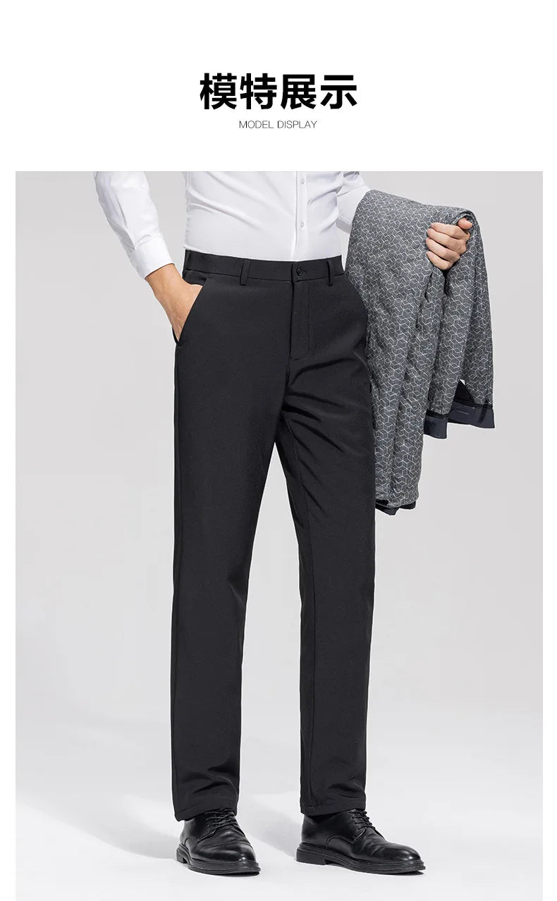 Men's Formal Down Pants 90% White Duck Down Winter Business Trousers Thickened Warm Straight Stretchable Office Pants Man PT-594.