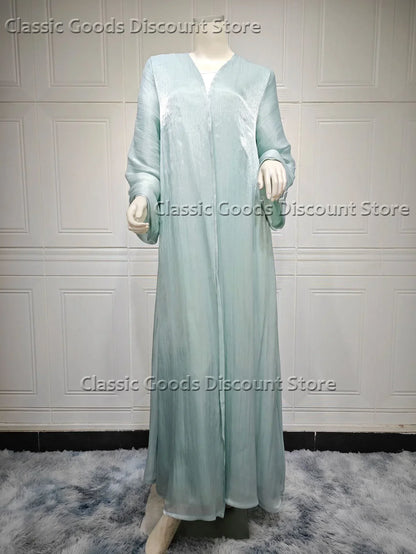 2025 Ramadan Satin muslimischen bescheidenen Kleid arabische Frauen öffnen Abaya Dubai islamische Langarm Cardigan Kleidung Truthahn schlichte Robe