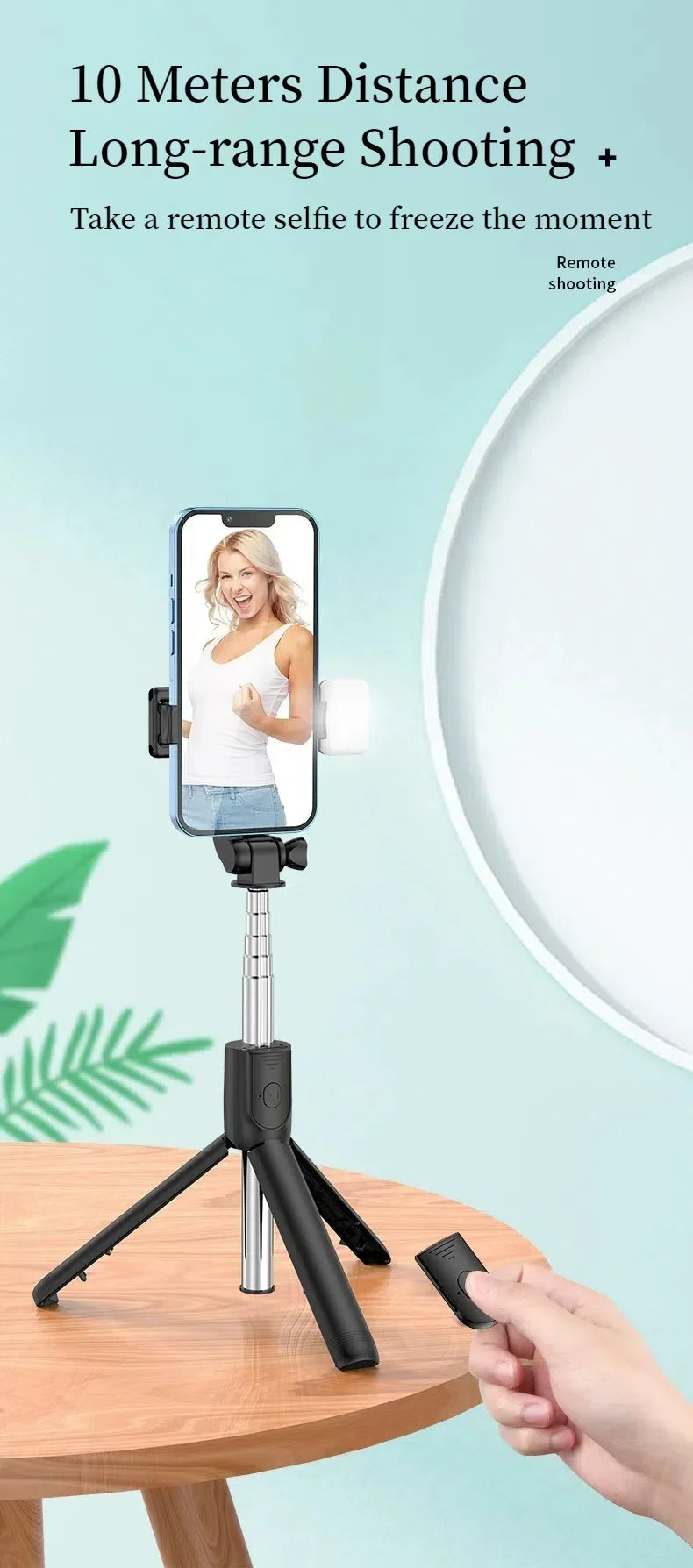 Cell Phone Selfie Stick Tripod Blue-tooth Remote Wireless Selfi Stick Phone Holder Stand with Beauty Fill Light for Phone.