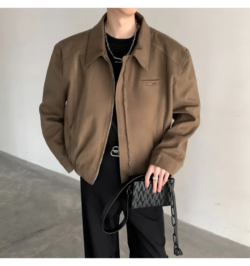 Short Jacket Men's Autumn Winter Handsome American Shoulder Pad Coat High-end Lapel Baseball Uniform