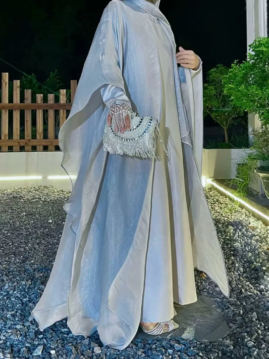 Eid Ramadan Muslim Women Modest Dress 2 Piece Set Arab Open Abayas Vestidos Saudi Cardigan Robe Dubai Morocco Dresses Jalabiya.