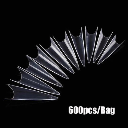 500/600pcs Long Pointed Fake Nail Tips Stiletto Half Cover French Acrylic UV Gel False Nail Extension Press On Nails Manic Tool