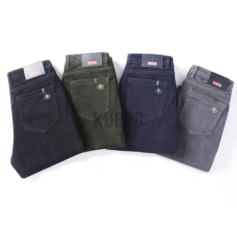 KUBRO High Quality Corduroy Fabric Men's Business Casual Trousers Autumn Korean Style Small Straight Slim Versatile Cargo Pants.