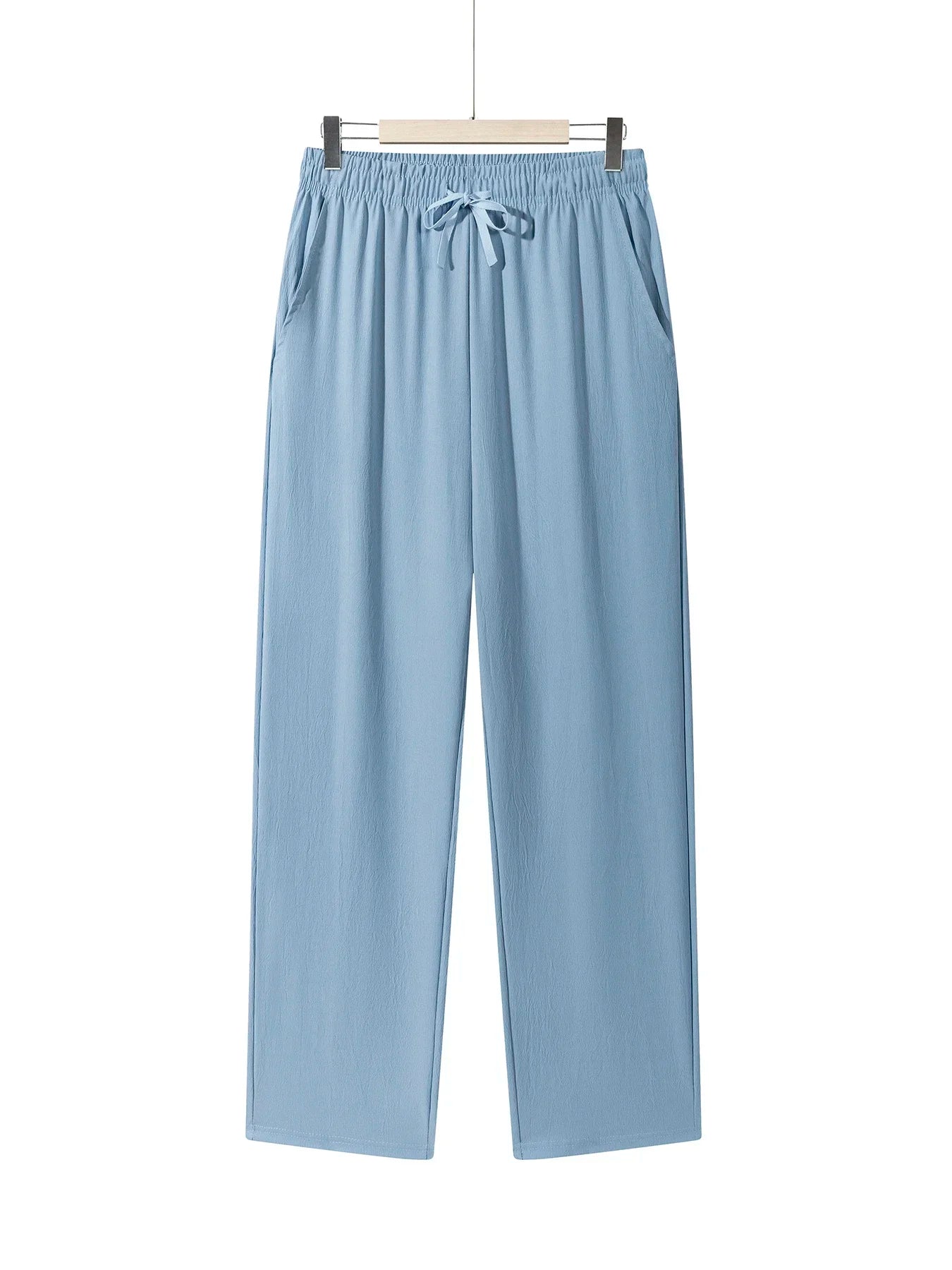 Summer Men's Straight Trousers Casual Solid Color Breathable Drawstring Long Pants Sweatpants Streetwear Men Baggy Pants.