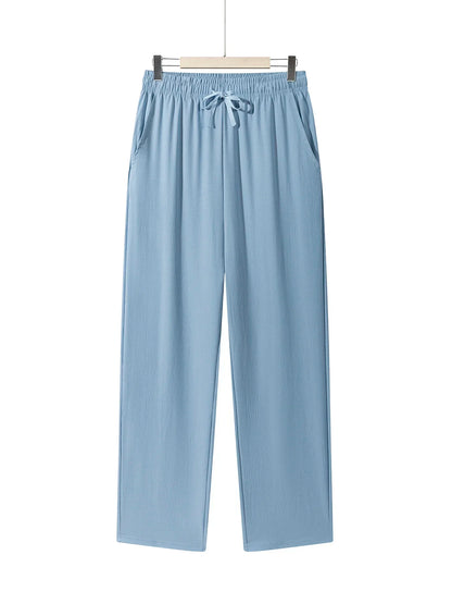 Summer Men's Straight Trousers Casual Solid Color Breathable Drawstring Long Pants Sweatpants Streetwear Men Baggy Pants.