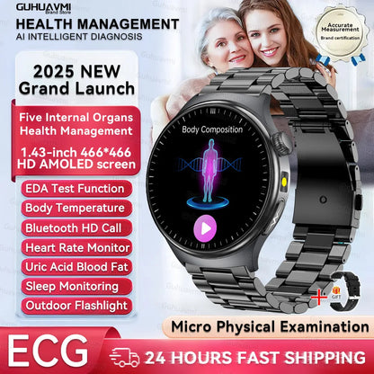 2026 New Smart Watch Men ECG+PPG Blood Lipids Uric Acid Blood Pressure Bluetooth Call 1.43'' Sapphire Smartwatch Remote Nursing