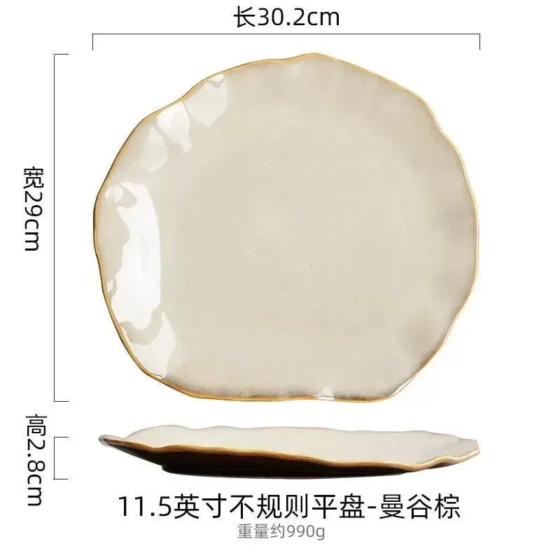 Irregula Ceramic Beef Plate Rice Noodles Soup Bowl Breakfast Bread And Beef Egg Plate.