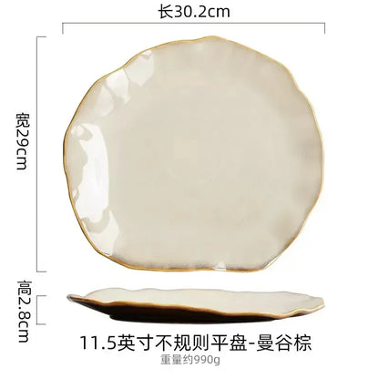 Irregula Ceramic Beef Plate Rice Noodles Soup Bowl Breakfast Bread And Beef Egg Plate.