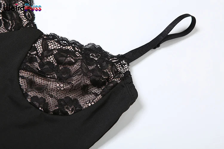 Seltsame Puss sexy Camis Kleid Frauen dünne Patchwork Brust Sommer elegante dünne elastische Stretch Maxi Bodycon Clubwear Vestidos.