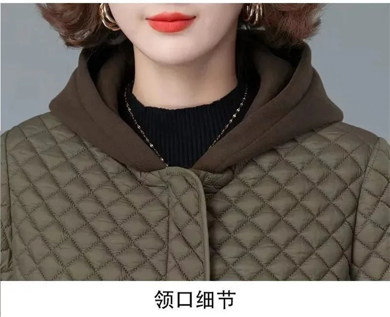Mode Leichter Baumwolle Gefütterter Mantel Frauen 2025, Neue Herbst Winter Baumwolle Mantel Mit Kapuze Jacke Lose Beiläufige Plaid Parkas Outwear.
