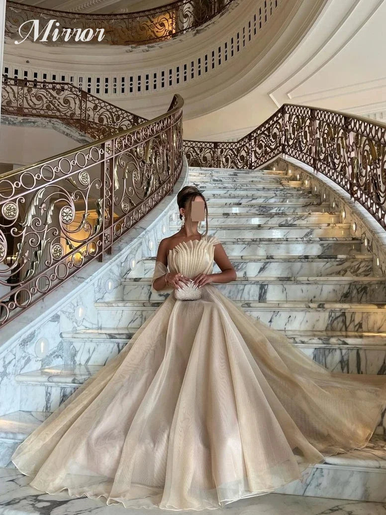 Spiegel kleid elegante Vintage süße glänzende Champagner Rüschen A-Linie maßge schneiderte formale Gelegenheit Abschluss ball Kleid Abend Party Kleider.