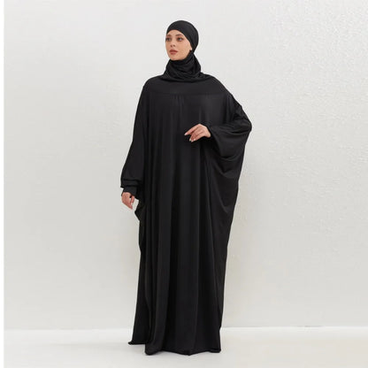 Muslim Abayas Hijab Hooded Smocking Sleeve One-piece Prayer Dress Women Jilbabs Kaftans Islamic Dubai Saudi Robe Turkish Modesty.