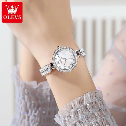 OLEVS 9971 Women's Watches Elegant Fashion Original Wristwatch Waterproof  Fish Bone Strap Luminous Hand Diamond Bezel Reloj.