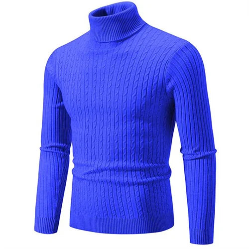 2025 New Men Solid Colour Turtleneck Sweater Black / White / Royal Blue Fashion Simple Male Casual Pullover Tops
