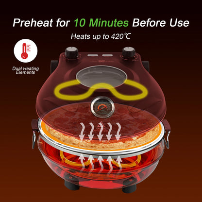 12-Zoll-Elektro-Pizzaofen für den Innenbereich, Arbeitsplattenhersteller mit Keramiksteinen, erhitzt bis zu 420 ℃   für köstliche, gebackene Pizzeria-Steine