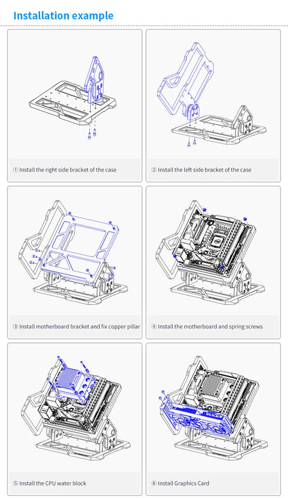 Barrowch ITX Open Frame Aluminum Alloy Water-cooling Computer Case DIY Adjustable Angle PFT-01