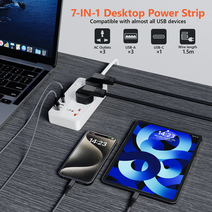 Power Multi Tap Universal Stecker EU Steckdose Steckdosenleiste mit 1,9 m Verlängerungskabel AC Typ C USB Port Charge PD 20 W Steckdose.